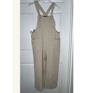 Miou Muse Beige Linen Blend Adjustable Shoulder Straps Jumpsuit Sz S